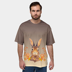 Футболка оверсайз мужская Заяц в цветочках, цвет: 3D-принт — фото 2