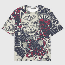 Мужская футболка оверсайз Маска Кицунэ Маска лисы