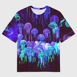 Футболка оверсайз мужская Неоновые медузы, цвет: 3D-принт