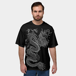 Футболка оверсайз мужская ЧБ Дракон, цвет: 3D-принт — фото 2