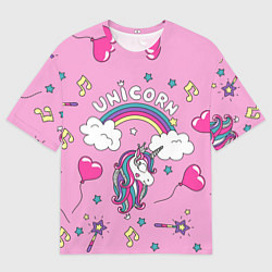 Футболка оверсайз мужская Единорог Радужный, цвет: 3D-принт