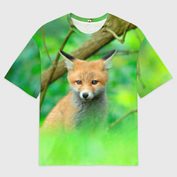 Футболка оверсайз мужская Лисенок в зеленом лесу, цвет: 3D-принт