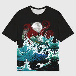 Футболка оверсайз мужская Корабль на Волнах Кракен, цвет: 3D-принт