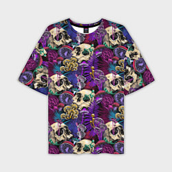 Мужская футболка оверсайз Психоделика - черепа и грибы