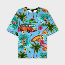 Мужская футболка оверсайз Пальмы, волны, серфинг