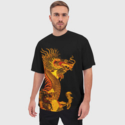 Футболка оверсайз мужская Золотой китайский дракон, цвет: 3D-принт — фото 2