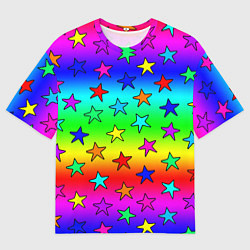 Мужская футболка оверсайз Радужные звезды