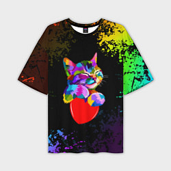 Футболка оверсайз мужская РАДУЖНЫЙ КОТИК RAINBOW KITTY, цвет: 3D-принт