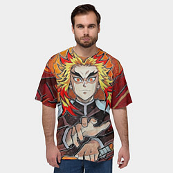 Футболка оверсайз мужская Ренгоку Клинок демонов, цвет: 3D-принт — фото 2