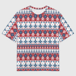 Мужская футболка оверсайз Этнический красно-синий узор