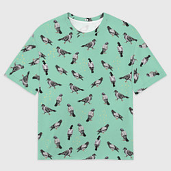 Футболка оверсайз мужская Голуби на зеленом, цвет: 3D-принт
