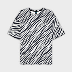 Мужская футболка оверсайз Черно-белый полосатый тигровый