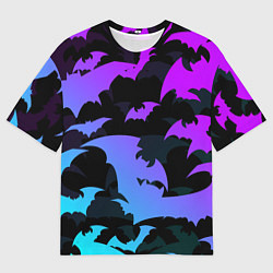 Мужская футболка оверсайз ЛЕТУЧИЕ МЫШИ ХЕЛЛОУИН НЕОН HALLOWEEN NEON