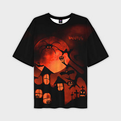 Мужская футболка оверсайз Красная луна на Хэллоуин