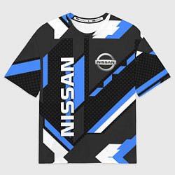 Мужская футболка оверсайз НИССАН ЛОГО СИНИЯ ГЕОМЕТРИЯ CYBER