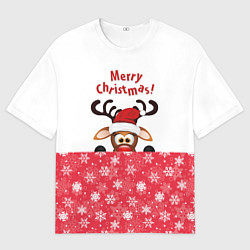 Мужская футболка оверсайз Оленёнок Merry Christmas