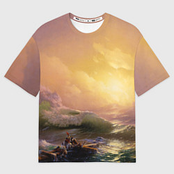 Мужская футболка оверсайз Шторм в море девятый вал