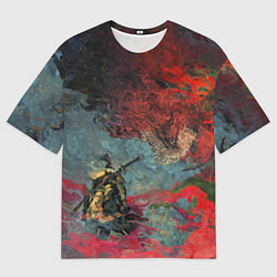 Мужская футболка оверсайз Sekiro Самурай против дракона