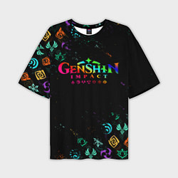 Футболка оверсайз мужская GENSHIN IMPACT NEON LOGO RAINBOW STYLE, ЭМБЛЕМЫ, цвет: 3D-принт