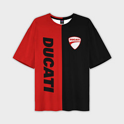 Мужская футболка оверсайз DUCATI BLACK RED BACKGROUND