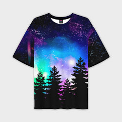 Мужская футболка оверсайз Космический лес, елки и звезды