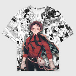 Футболка оверсайз мужская Танджиро Камадо на манге, цвет: 3D-принт