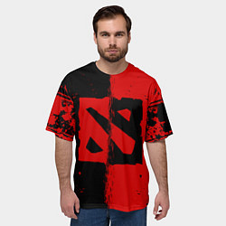 Футболка оверсайз мужская DOTA 2 БРЫЗГИ КРАСОК, КРАСНО ЧЁРНЫЙ ЛОГО, цвет: 3D-принт — фото 2