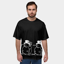 Футболка оверсайз мужская Снеговик на черном фоне, цвет: 3D-принт — фото 2
