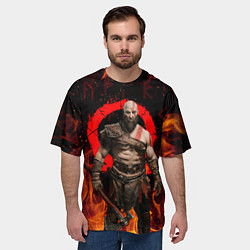 Футболка оверсайз мужская GOD OF WAR РАГНАРЁК, КРАТОС В ОГНЕ, цвет: 3D-принт — фото 2