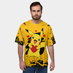 Футболка оверсайз мужская ПОКЕМОНЫ, ПИКАЧУ ДЕРЖИТ СЕРДЦЕ, цвет: 3D-принт — фото 2