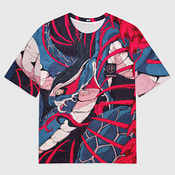 Мужская футболка оверсайз Самурай Якудза, змей, скелет