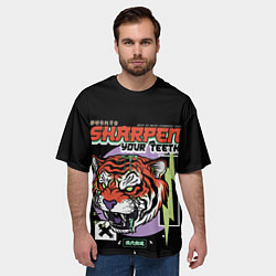 Футболка оверсайз мужская Поточи зубки тигр 2022, цвет: 3D-принт — фото 2