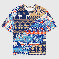 Мужская футболка оверсайз НОВОГОДНИЙ УЗОР ОЛЕНИ И МЕДВЕДИ НОВЫЙ ГОД 2022