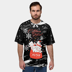 Футболка оверсайз мужская Новогодние коты в подарочном мешке, цвет: 3D-принт — фото 2