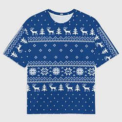 Футболка оверсайз мужская СИНИЙ СВИТЕР С ОЛЕНЯМИ, НОВЫЙ ГОД 2022, цвет: 3D-принт