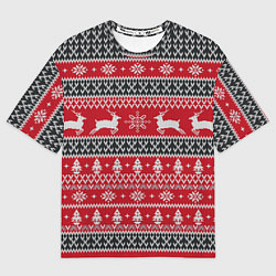 Футболка оверсайз мужская НОВОГОДНИЙ УЗОР С ОЛЕНЯМИ, цвет: 3D-принт