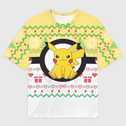 Футболка оверсайз мужская Новогодний Пикачу Pokemon, цвет: 3D-принт