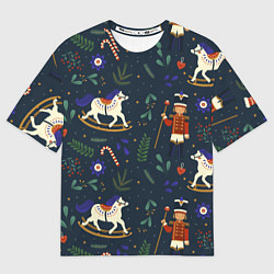 Футболка оверсайз мужская Щелкунчик паттерн с лошадкой, цвет: 3D-принт