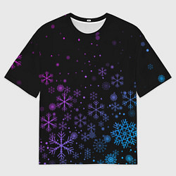 Мужская футболка оверсайз Новогодние снежинки Градиент