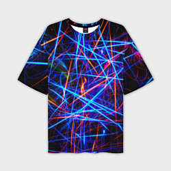 Мужская футболка оверсайз NEON LINES Glowing Lines Effect