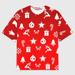 Мужская футболка оверсайз Новогодний узор красный градиент