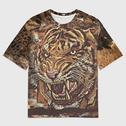 Футболка оверсайз мужская Хищный дикий тигр, цвет: 3D-принт