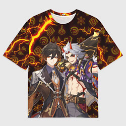 Футболка оверсайз мужская ЧЖУН ЛИ И ИТТО АРАТАКИ ГЕНШИН ИМПАКТ GENSHIN IMPAC, цвет: 3D-принт