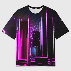 Мужская футболка оверсайз Ночной город в киберпанке