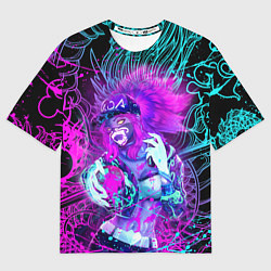 Футболка оверсайз мужская KDA NEON DRAGON LEAGUE OF LEGENDS, НЕОНОВЫЕ БРЫЗГИ, цвет: 3D-принт
