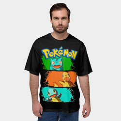 Футболка оверсайз мужская Стартовые покемоны - Pokemon, цвет: 3D-принт — фото 2