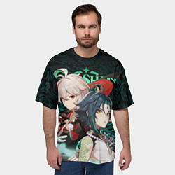 Футболка оверсайз мужская КАЗУХА И СЯО XIAO AND KAZUHA GENSHIN, цвет: 3D-принт — фото 2