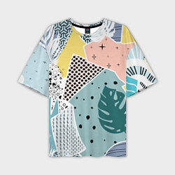 Мужская футболка оверсайз Абстрактный узор с пальмовыми листами и геометрией