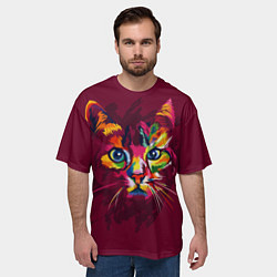 Футболка оверсайз мужская Кошечка в ярких красках, цвет: 3D-принт — фото 2