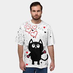 Футболка оверсайз мужская Влюблённый котик Cat Love, цвет: 3D-принт — фото 2